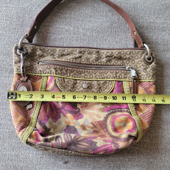 Fossil Handbag Mixed Media Boho Print Canvas Crossbody Bag Strap - Picture 14 of 15